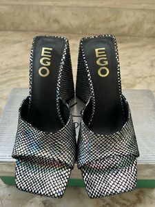 EGO Square Toe Holographic Heels