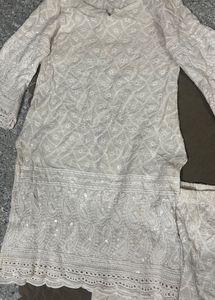 off White lace crosia Kurta Set