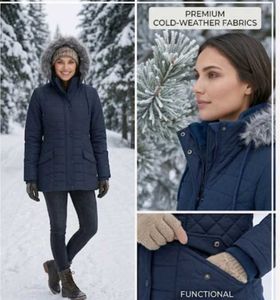 Navy Puffer Jacket with Fur Hood
