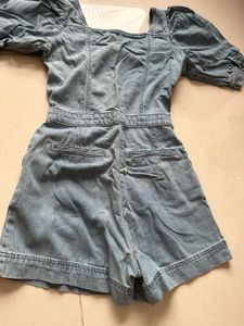 Denim Jumpsuit with Puff Sleeves