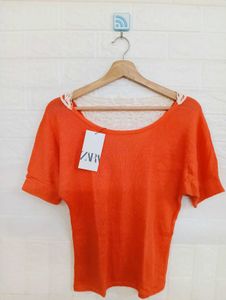 Orange Top with Lace Back Detail