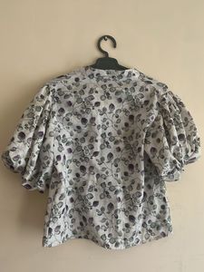 Puff Sleeve Pure Cotton Button-Up Top