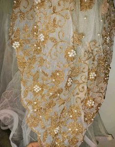 Elegant White &amp; Gold Embellished Gown