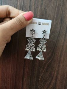 Oxidised Silver Jhumka Earrings