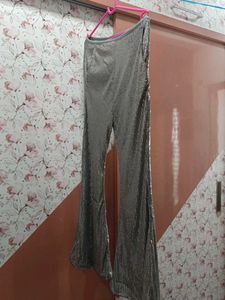 silver sequence bell bottom plazo