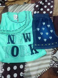 Cute New York Sleeveless Top &amp; Denim Skirt Set