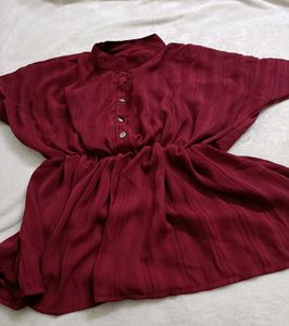 Beautiful Jean Top With High Neck And Button At Ne