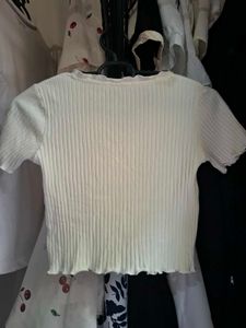 Cream Ribbed Button-Up Top