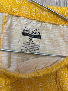 Yellow Printed Drawstring Shorts