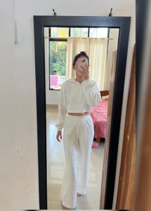 White Cropped Hoodie and pants set