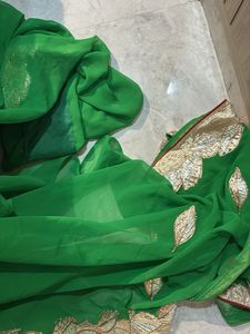 Green Saree with Gold Border