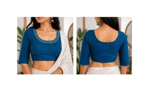 New Elegant Blue Embroidered Blouse