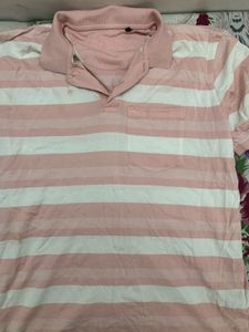 Louis Philippe Pink Striped Polo Shirt