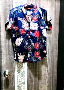 Floral Print Satin Short Sleeve Top