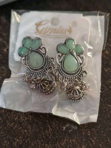 Elegant Green Stone Jhumka Earrings ✨