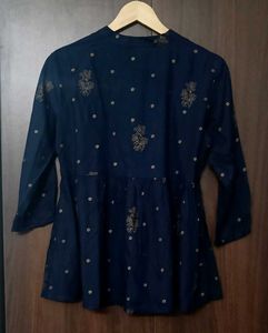 Elegant Navy Blue Kurta with Gold Print