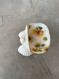 Real Seashell Trinket Dish with Floral Design