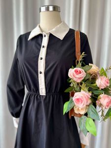Classic Black &amp; White Collared Midi Dress
