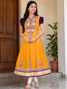 Women's Mustard Yellow Embroidered Kurthi