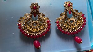 Exquisite Antique Gold Earrings with Red Stones