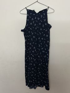 Blue Color  Dress With Light Vlue Flowers On It