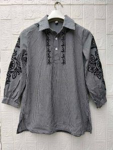 Korean Pintrest Chic Gingham Embroidered Shirt