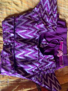 Purple Brocade Blouse with Chevron Print