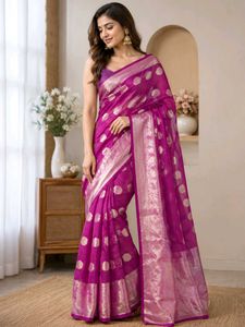 newbVibrant Pink Silk Saree with Golden Border