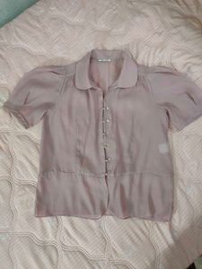 Sheer Puff Sleeve Button-Up Blouse