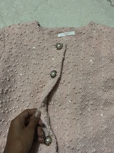 Chic Pink Textured Cropped Jacket