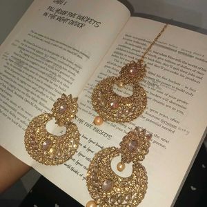 Golden Earrings & Tikka Set