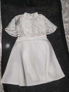 White party wear frock with net embroidered detail