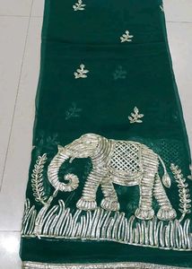 Emerald Green Saree with Elephant Motif