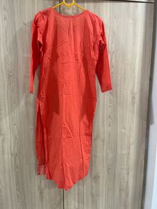 Coral peach embroidered kurta
