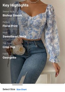 Casual Bishop sleeves Floral print women blue top