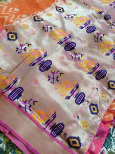 Vibrant Ikkat Print Saree with Paithani Pallu