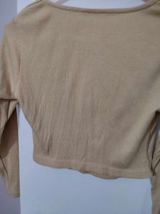 Ribbed Square Neck Long Sleeve Top