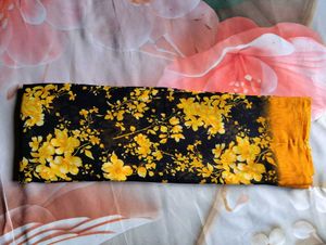 Elegant Black &amp; Yellow Floral Saree