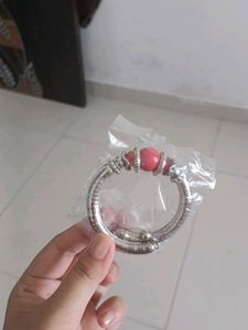 Bohemian Red Bead Silver Bracelet