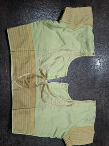 Elegant Light Green Blouse with Gold Embroidery