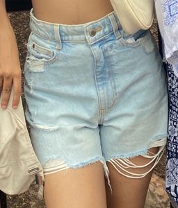 Light Wash Ripped Denim Shorts