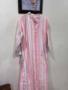 Charming Striped Kurta with Pearl Buttons