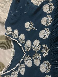 blue Embroidered Kurta Set