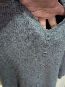Grey Ribbed Button-Up Cardigan Dress