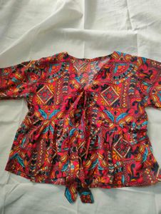 Vibrant Printed Tie-Front tunic