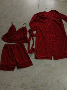 Red Satin Lingerie Set with Robe