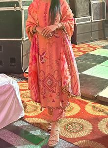 Pure Chinon Chanderi Silk Handwork 3 Piece Suit Se