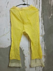 Yellow Palazzo Pants with Lace Trim