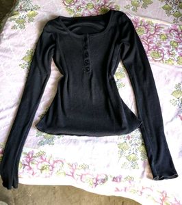 Black Long Sleeve Button Up Top