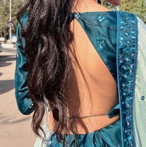 Teal Blue Embroidered Lehenga Choli Set